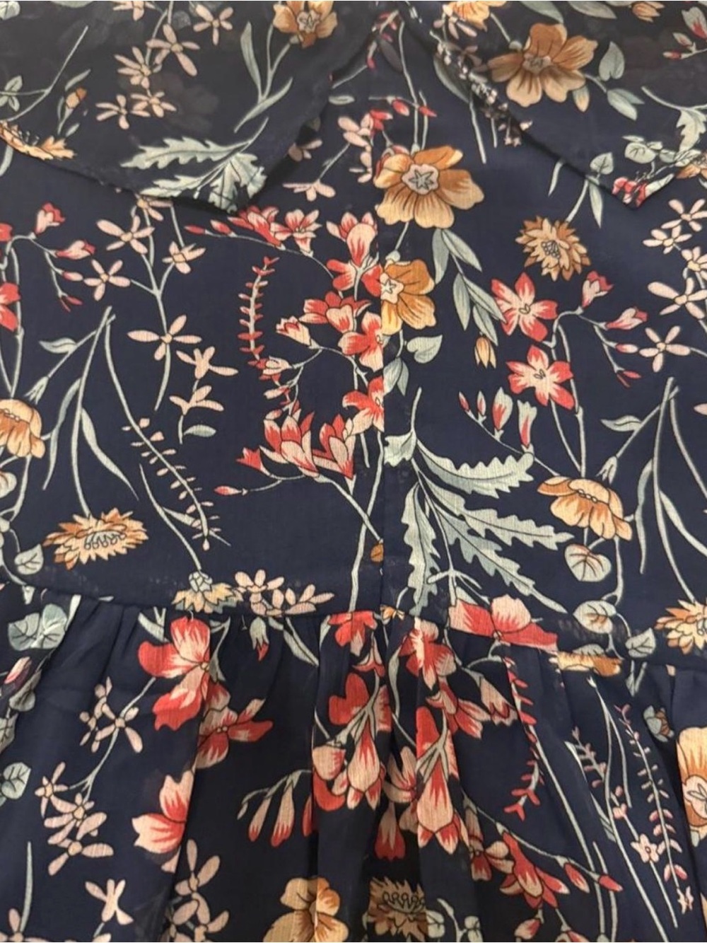 Lulu's Navy Floral Ruffle Off-Shoulder Women’s Dress - Picture 3 of 4